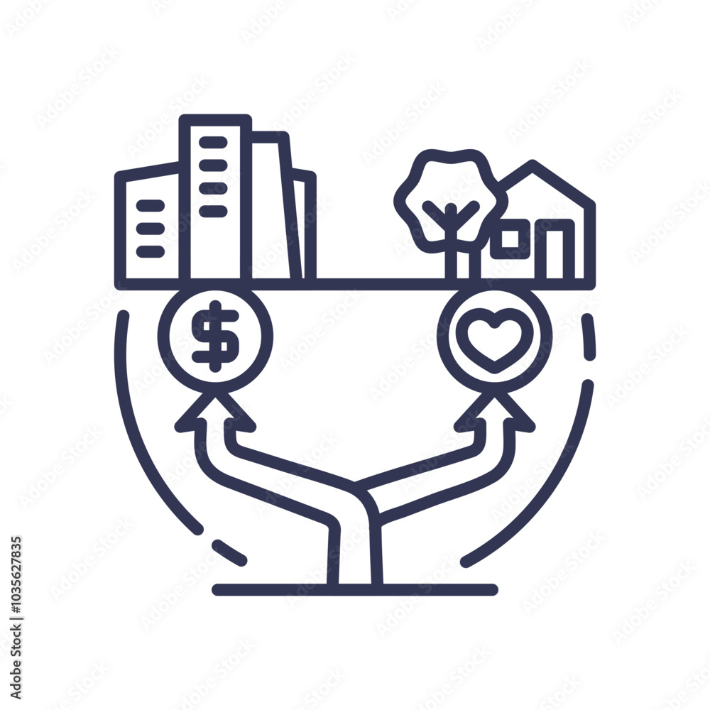 A choice between money and love, symbolized by a city and a home. A choice between money and love, symbolized by a city and a home.