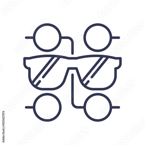 Outline of glasses with connected circles, symbolizing vision correction and clarity.