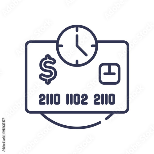 Credit card with clock and dollar sign, symbolizing credit history and financial timing.