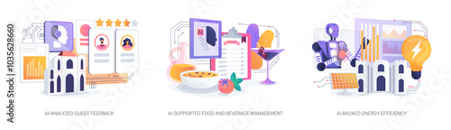 AI in Hotel management abstract concept vector illustrations.