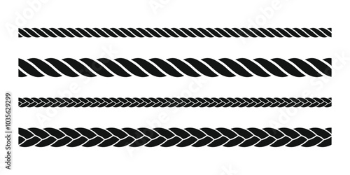 Straight rope vector icon. Set of repeating rope patterns. Seamless hemp cord line collection.