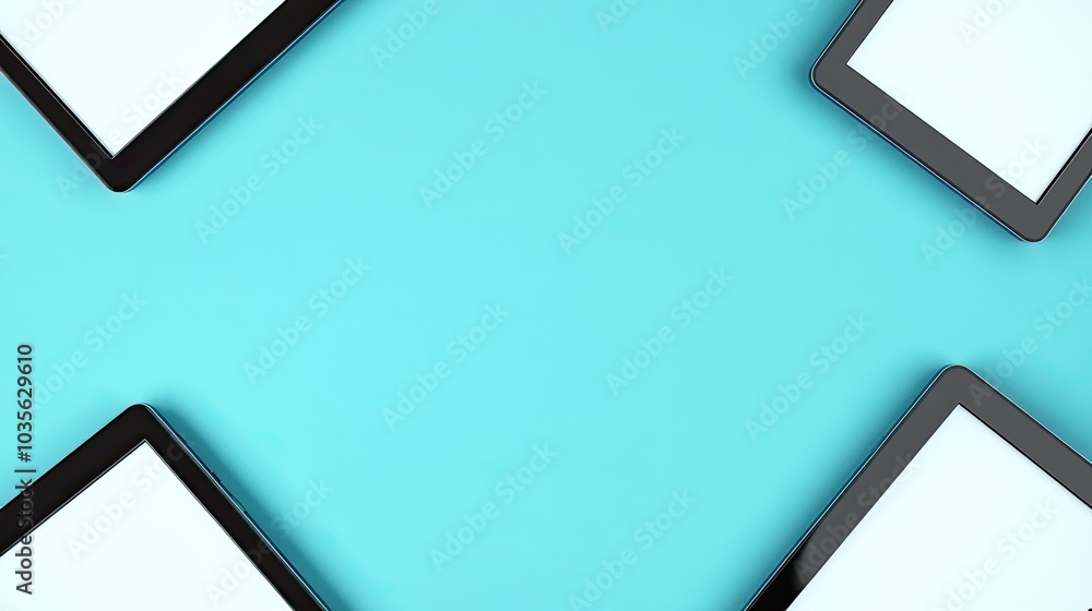 Three Black Tablets on a Blue Background Three Black Tablets on a Blue Background