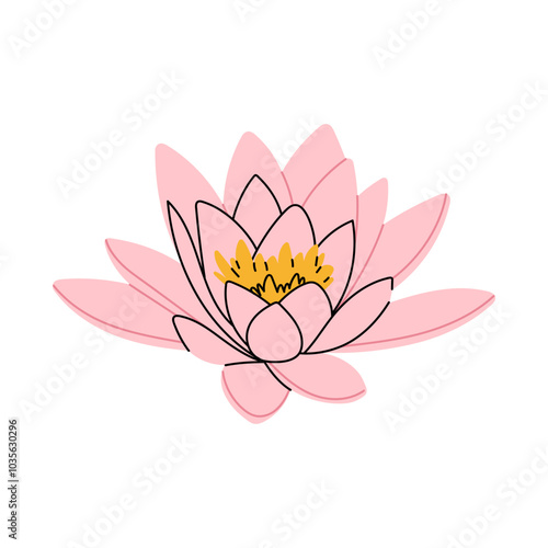 Blossom lotus flower. Pink water lily flower. Lotus icon for yoga, spa, massage, meditation. Vector illustration on white background.