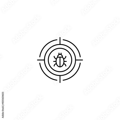 Malware bug target icon. Simple outline style. Network vulnerability, virus, malware, ransomware, fraud, spam, phishing, scam, hacker attack, IT security concept. Thin line symbol.