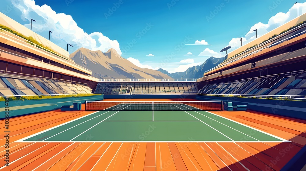 View of the tennis court stadium, which is magnificent and modern View of the tennis court stadium, which is magnificent and modern