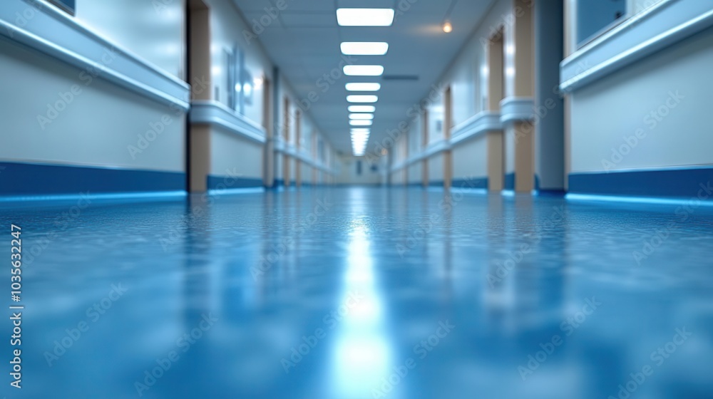Obraz premium blurred interior of a hospital conveying an abstract medical background soft focus shaping an atmosphere of care and healing with hints of medical equipment and personnel