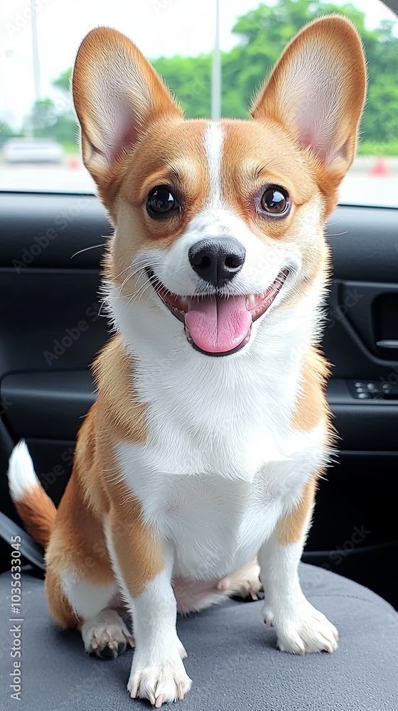 Happy Dog Sitting in Car Looking Out the Window Happy Dog Sitting in Car Looking Out the Window