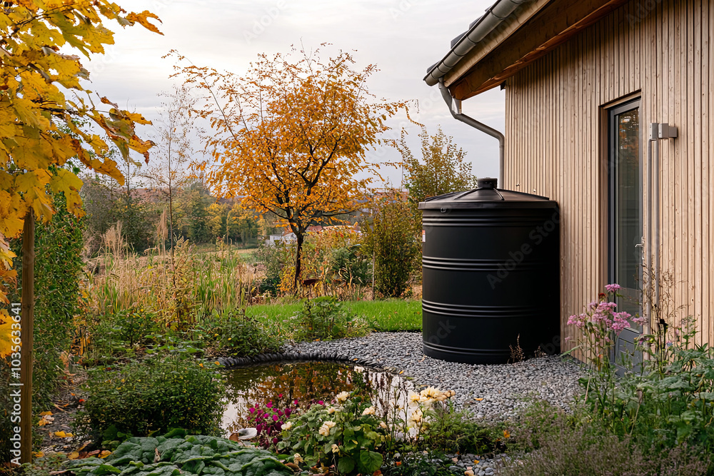 Obraz premium Home with a rainwater harvesting system installed