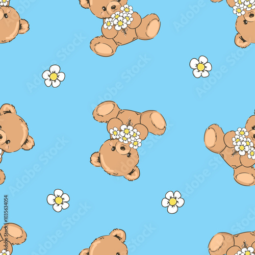 Cute Teddy Bear pattern seamless, vector illustration Hand Drawn Cute print design