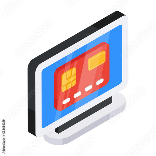     Card inside monitor, icon of online card payment 

