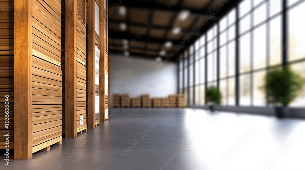 Spacious and well lit industrial warehouse interior with concrete walls wooden floors and large windows providing ample natural light Spacious and well lit industrial warehouse interior with concrete walls wooden floors and large windows providing ample natural light