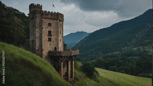 A picturesque archer tower in a tranquil setting offers solace to weary souls seeking peace photo