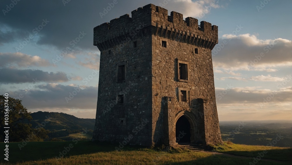 A picturesque archer tower on a hill creates a stunning landscape A picturesque archer tower on a hill creates a stunning landscape