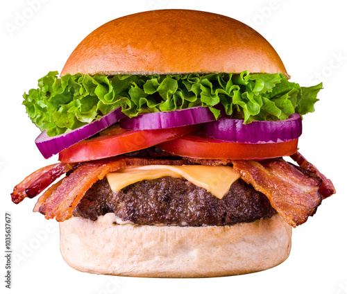 Juicy Bacon Cheeseburger With Fresh Lettuce and Tomato