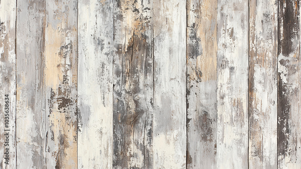 Obraz premium Rustic wood paneling with a worn, chipped paint effect