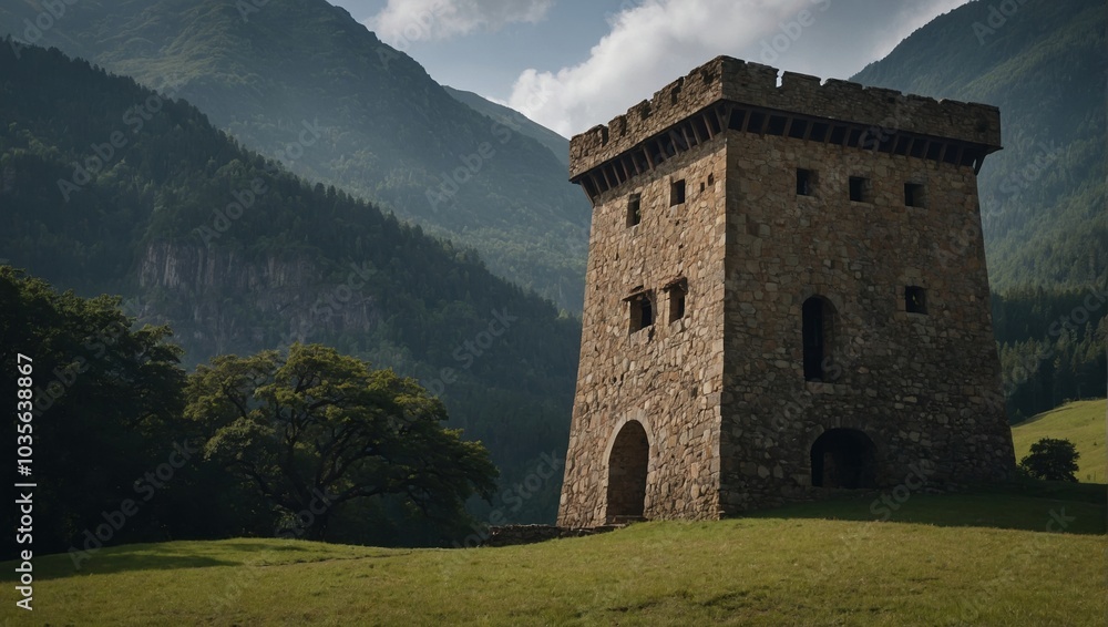 A picturesque archer tower standing in a tranquil meadow invites peace and reflection A picturesque archer tower standing in a tranquil meadow invites peace and reflection