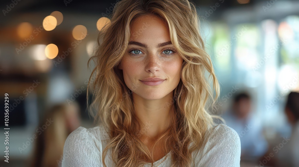 Fototapeta premium businesswoman confidently crossing her arms in a boardroom setting exuding leadership skills and positivity set against a backdrop of colleagues and a modern meeting space