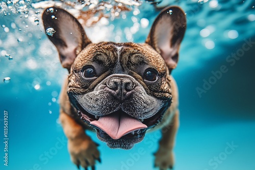 french bulldog swimming in the pool