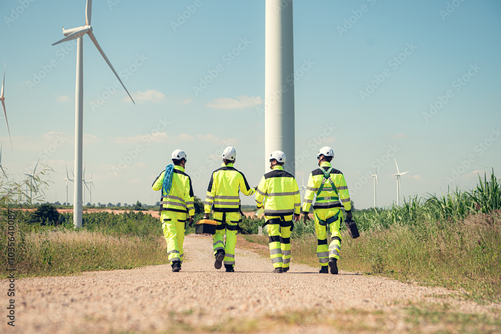 The engineering and technical team is preparing to install a large wind turbine to convert wind energy into electricity The engineering and technical team is preparing to install a large wind turbine to convert wind energy into electricity