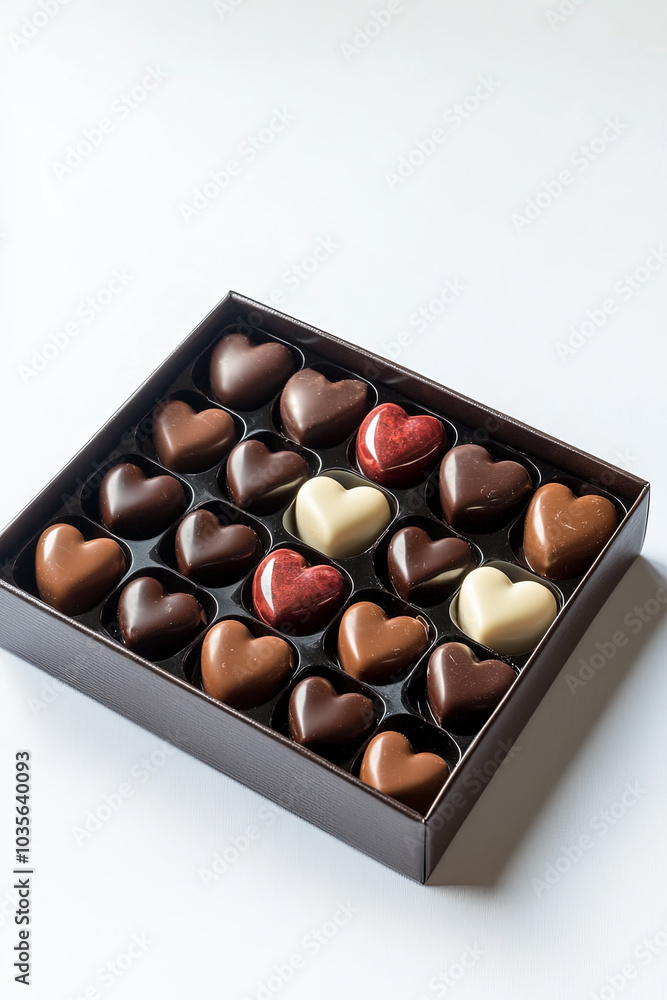 Heart-shaped chocolates arranged in a gift box Heart-shaped chocolates arranged in a gift box