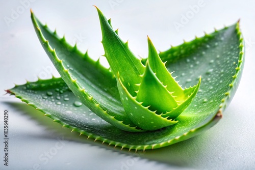 Vintage Aloe Vera Leaf Cut on White Background with Shadow for Natural Health and Wellness