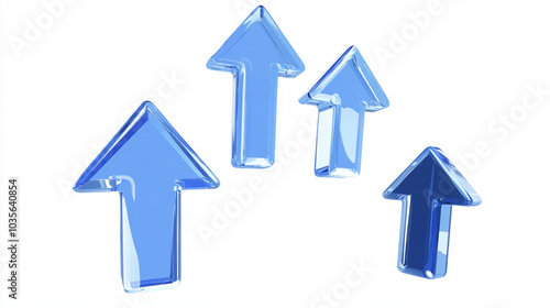 blue arrow up 3d icon cartoon style floating on transparency white background
