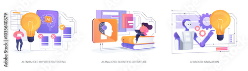AI in Scientific Research and Development abstract concept vector illustrations.