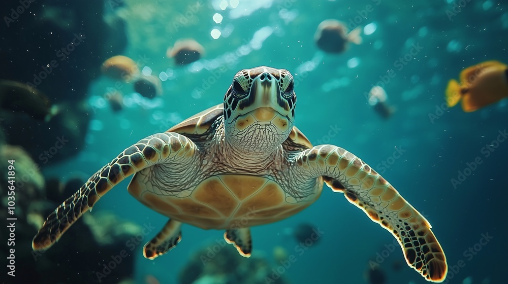 Obraz premium sea turtle swimming in the deep blue sea
