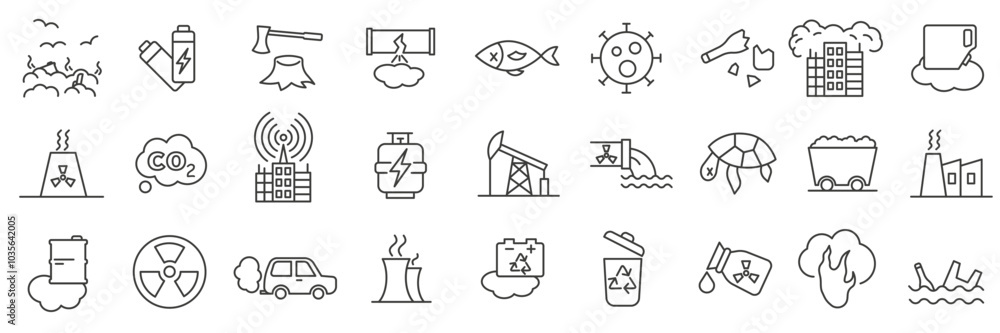 Fototapeta premium Environmental pollution icons. Causes and consequences of environmental pollution.