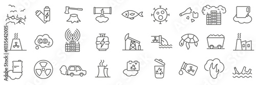 Environmental pollution icons. Causes and consequences of environmental pollution.
