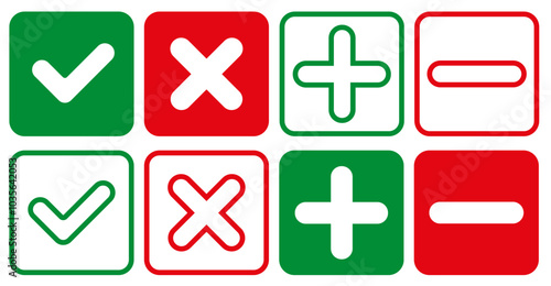 Put a tick and a cross, as well as plus and minus as a sign of confirmation or denial.