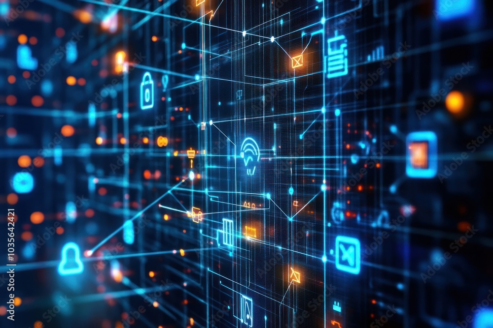 A futuristic digital interface showing interconnected technologies, with glowing data streams and icons representing AI, cloud computing, and IoT. A futuristic digital interface showing interconnected technologies, with glowing data streams and icons representing AI, cloud computing, and IoT.