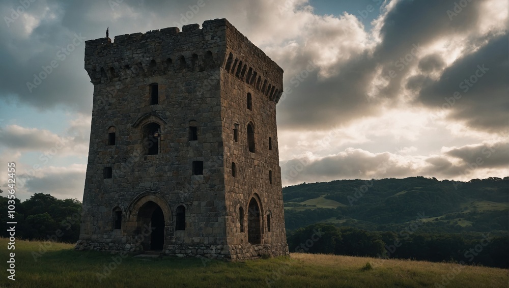 A serene archer tower by a crystal-clear lake A serene archer tower by a crystal-clear lake