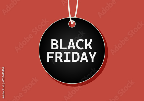 Etiqueta negra circular de black friday en fondo rojo