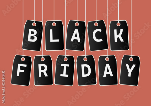Cartel de black friday con etiquetas de precio negra en fondo rojo