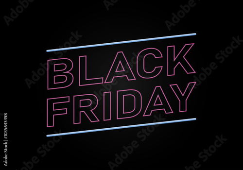 Cartel de black friday en neón rosa y azul en fondo negro