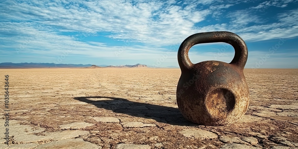 Fototapeta premium Kettlebell in the Desert: A Fitness Landscape