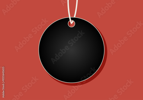 Etiqueta circular en degradado negro colgado sobre fondo rojo de black friday