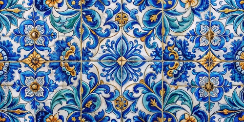 Blue and White Baroque Style Ceramic Tiles in Watercolor Landscape Photography for Home Decor