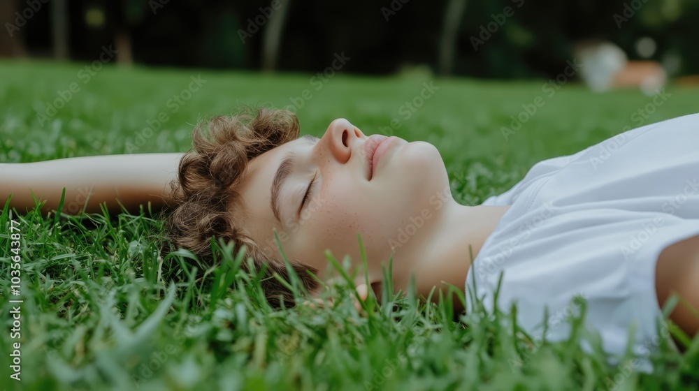 Youth Relaxing on Grass in Natural Setting Youth Relaxing on Grass in Natural Setting