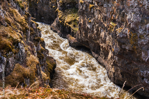 Kolugljufur Canyon and Kolufoss naure sceneries, Iceland  photo