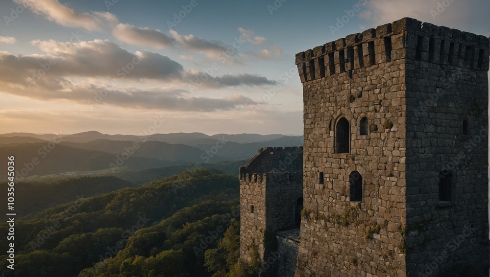 A stunning archer tower at twilight creates a romantic ambiance for lovers and friends A stunning archer tower at twilight creates a romantic ambiance for lovers and friends