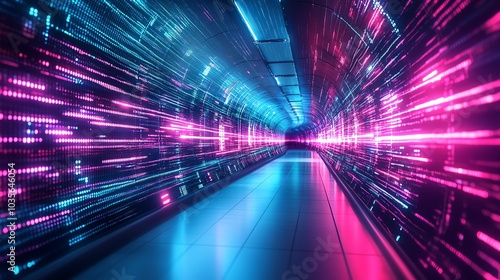 Wallpaper Mural Futuristic tunnel with vibrant neon lights, creating a sense of speed and motion. Torontodigital.ca