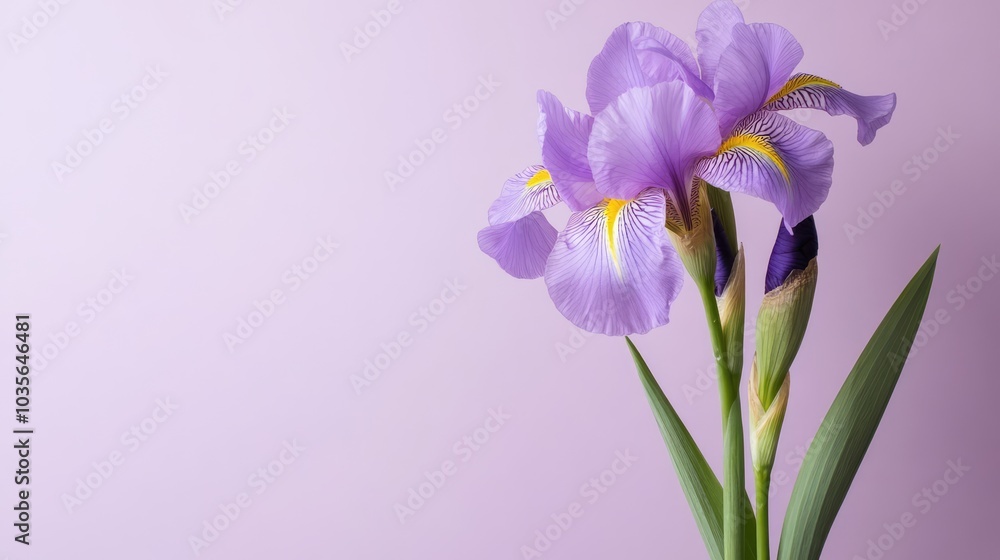 Elegant Iris Flower on Soft Purple Background Elegant Iris Flower on Soft Purple Background