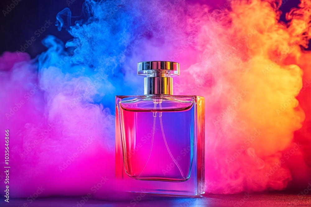 Perfume Bottle with Colorful Smoke and Neon Lights Perfume Bottle with Colorful Smoke and Neon Lights