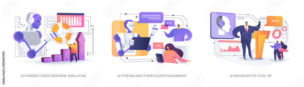 AI-powered PR abstract concept vector illustrations. AI-powered PR abstract concept vector illustrations.