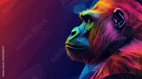 A vibrant, geometric representation of a gorilla's profile against a colorful background. photo