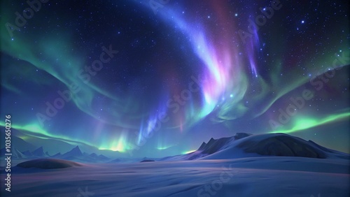 nothern lights over winter mountains