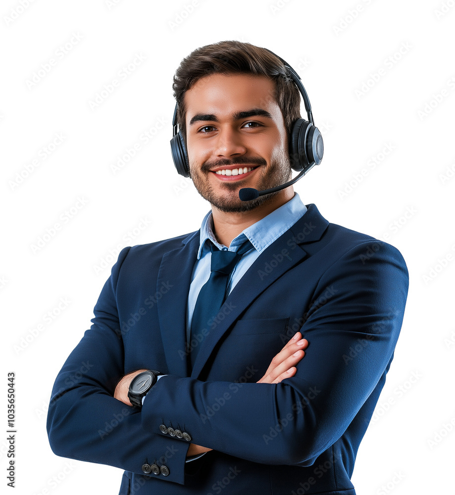 A happy male call center agent or receptionist with headset speaking, counseling in a transparent PNG or white background. assist, telemarketing, customer support operator, representative concept. A happy male call center agent or receptionist with headset speaking, counseling in a transparent PNG or white background. assist, telemarketing, customer support operator, representative concept.