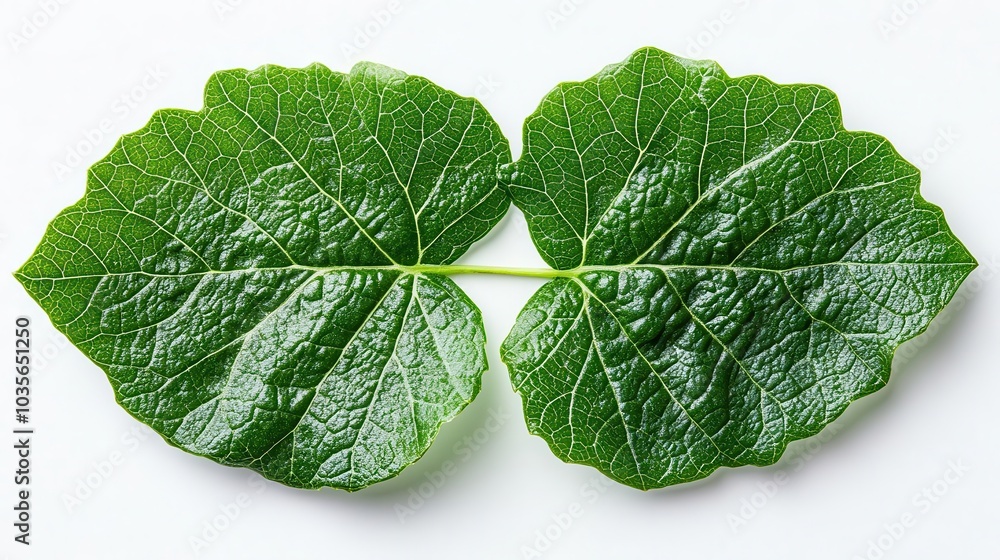 Obraz premium closeup of a lush green grape leaf showcasing its intricate veins and vibrant color against a pure white background emphasizing natural beauty and detail